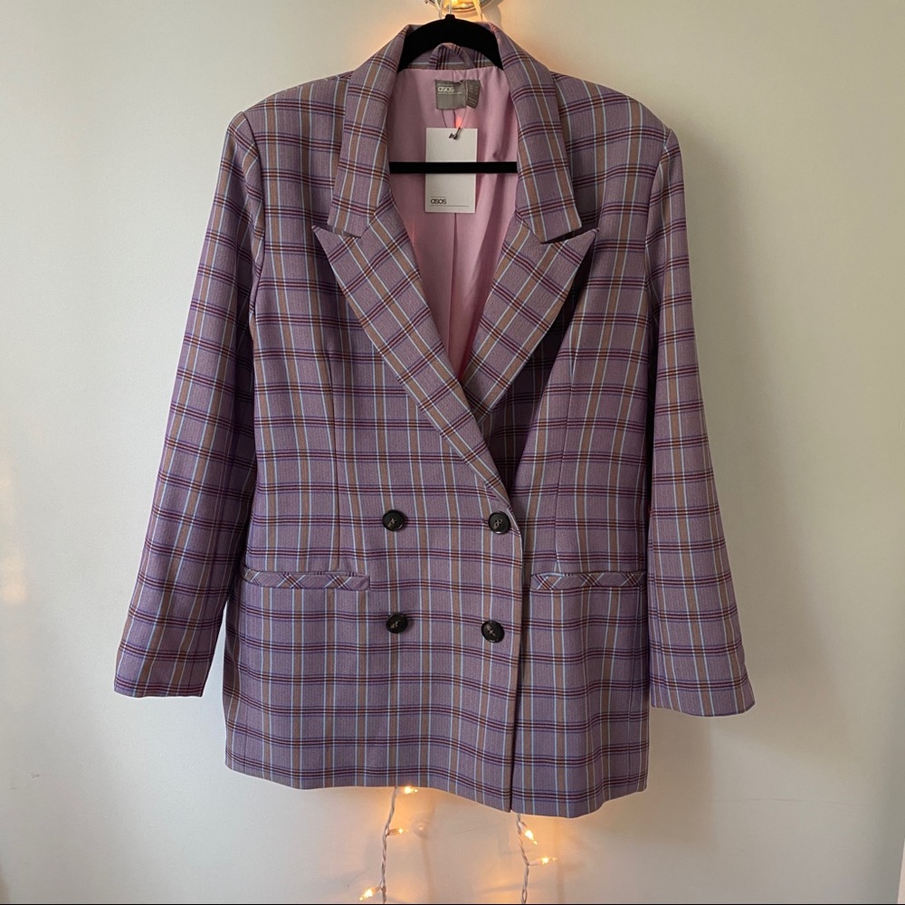 ASOS CURVE Lilac Plaid Blazer